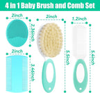 Baby Hair Brush and Comb Set, 4Pcs Baby Soft Bristles Hairbrush Cradle Cap Brush Hair Comb for Newborns Toddlers Boys Girls (Green)