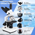 Compound Trinocular Microscope, 40X-5000X Magnification, Research Grade Professional Microscope with USB Camera and Mechanical Stage, Microscope for Adults