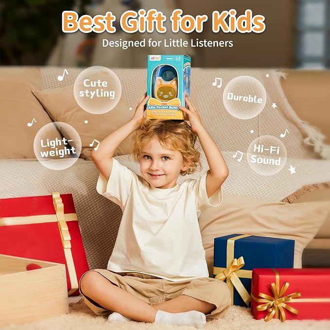 alilo Pocket Bunny Portable Kids Music Player, Musical Toys for Toddlers 1-3-5, Preloaded 120+ Stories/Music/Lullabies/White Noise,High Fidelity Sound Travel Bluetooth Speaker (with Strap and Ring)