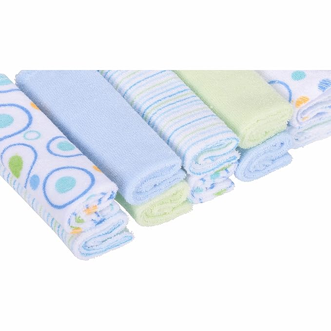 Spasilk Washcloth Wipes Set for Newborn Boys and Girls, Soft Terry Washcloth Set, Pack of 10, Blue Circles