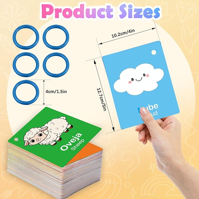 Toddler Spanish Learning Flash Cards, 60 PCS Double Sides Bilingual Flashcards for Numbers, Colors, Shapes, Sight Words, Learn Spanish for Kids, Preschool Kindergarten Learning Activities