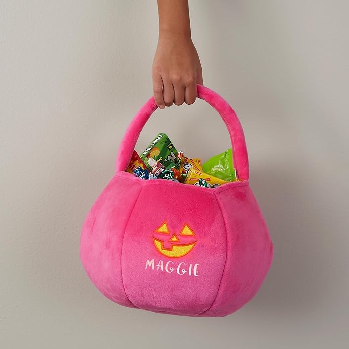 Personalization Universe Jack-o'-Lantern Embroidered Plush Halloween Treat Bag, Candy Bag, Perfect for Trick or Treating