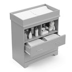 Storkcraft Brookside 2 Drawer Changing Table Dresser (Pebble Gray) – GREENGUARD Gold Certified, Easy-to-Match Chest of Drawers and Cubbies for Nursery and Kids Bedroom, Includes Changing Table Topper