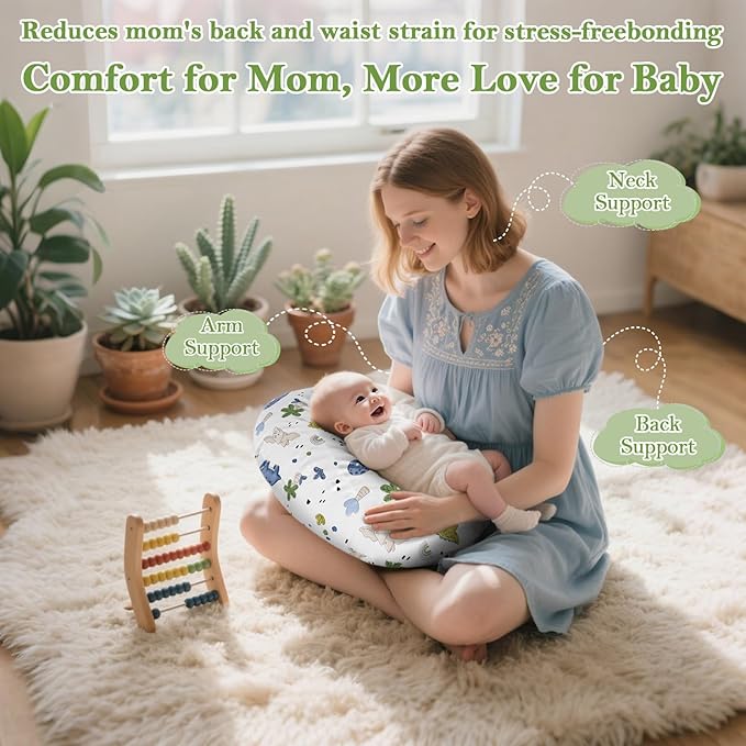 Nursing Pillow & Breastfeeding Pillow – Ergonomic C-Shape for Breastfeeding & Bottle Feeding, Standard Size Breathable with Washable Cover, Hypoallergenic,Tummy Time & Sitting Support (0-18Months)