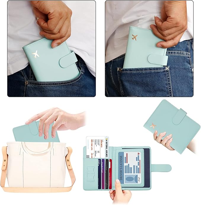 Melsbrinna Rfid Passport Holder for Travel women/Men, Cute Passport Wallet Rfid Blocking Card Slots, Rfid Passport Cover/CaseTravel Wallet, Passport Book Holder (1, Green1)
