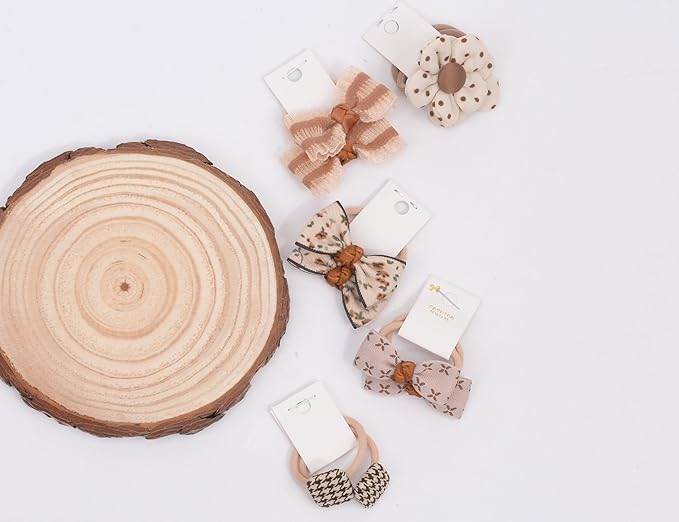 Boutique Hair Ties, 20 Pcs (10pairs) Hair Accessories with Bows, 1.2 Inch Hair Ties for Baby Girls, Toddler Hair Bows, Elastics Ponytail Holders for Kids Under 4 Years Old (Set-E)