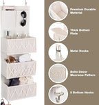 ANTIS'S HOME Over The Door Organizer Boho Bedroom Decor Nursery Storage with 3 Large Woven Pockets, Macrame Nursery Organizers and Toys Storage, Behind Door for Bathroom, Beige Back of Door Organizer