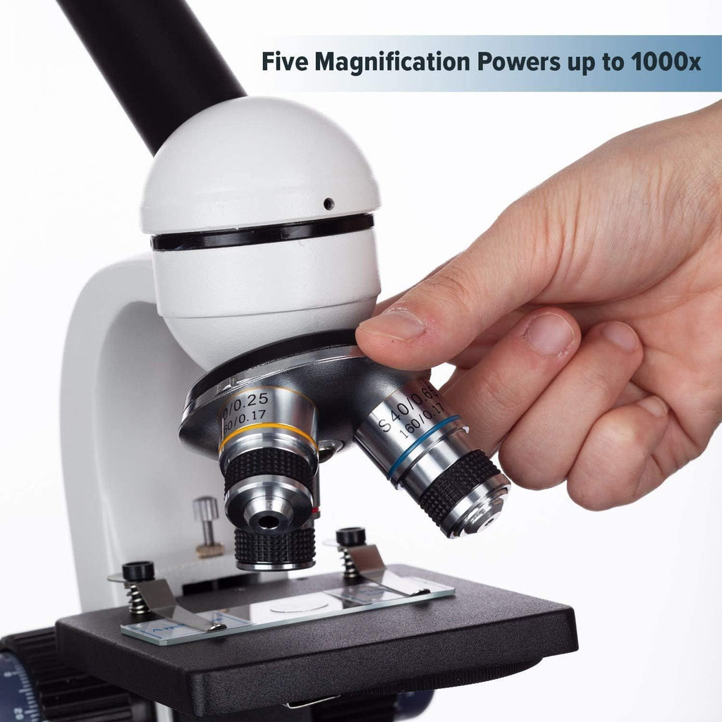 AmScope M150C-SP14 40X-1000X Portable Student Microscope with Slide Preparation Kit