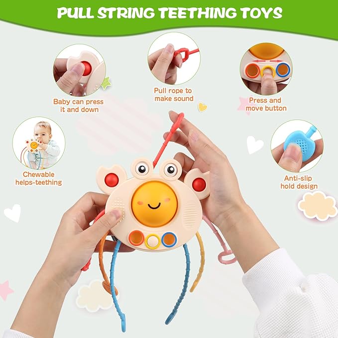 Montessori Toys for Babies 6-12 Months, 4 in 1 Soft Baby Teething Toys, Stacking Building Blocks & Rings for Infants, Sensory Bin Toy