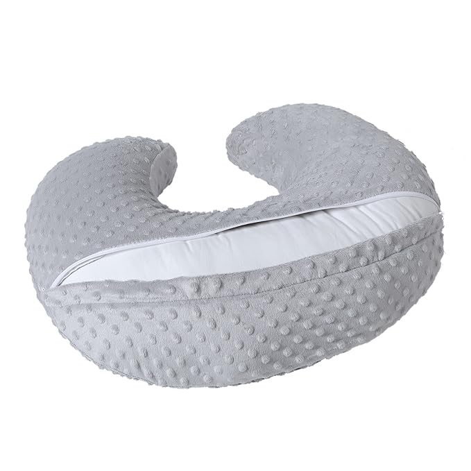 Baby Nursing Pillow and Body Positioner with Premium Slipcover for Breastfeeding for Baby Boys and Girls, Feeding Pillow with Breathable Comfortable Pillowcase (Gray)