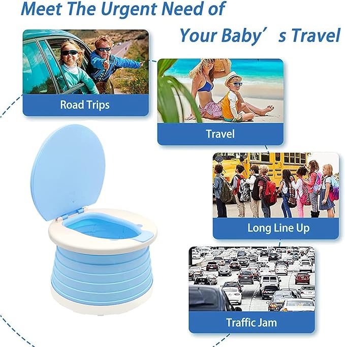 Travel Potty for Toddler, Portable and Foldable Toilet, Apply to Seat Emergency Toilet for Car, Camping, Outdoor, Indoor (blue, small)