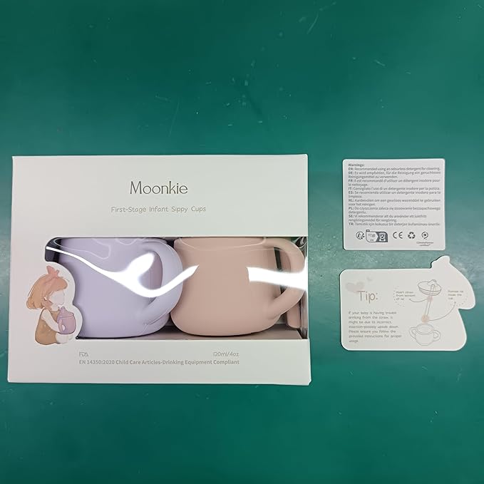 Moonkie Silicone Baby Sippy Cups | 3 Stages Training Cup Straw Cup for Infants Toddlers and Kid | 4 oz 2Pack