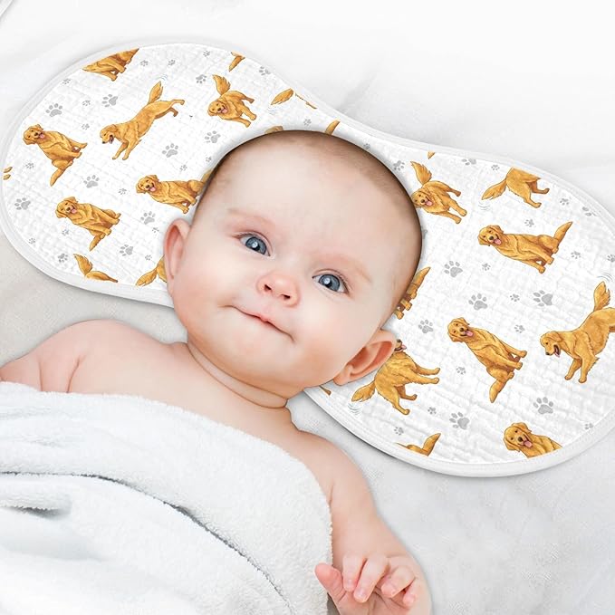 1 Pack Muslin Burp Cloths Golden Dogs Paw Prints White Cotton Baby Burp Cloths Absorbent Burping Cloth Soft Spit Up Rags for Newborn Boys Girls 22x11 Inch