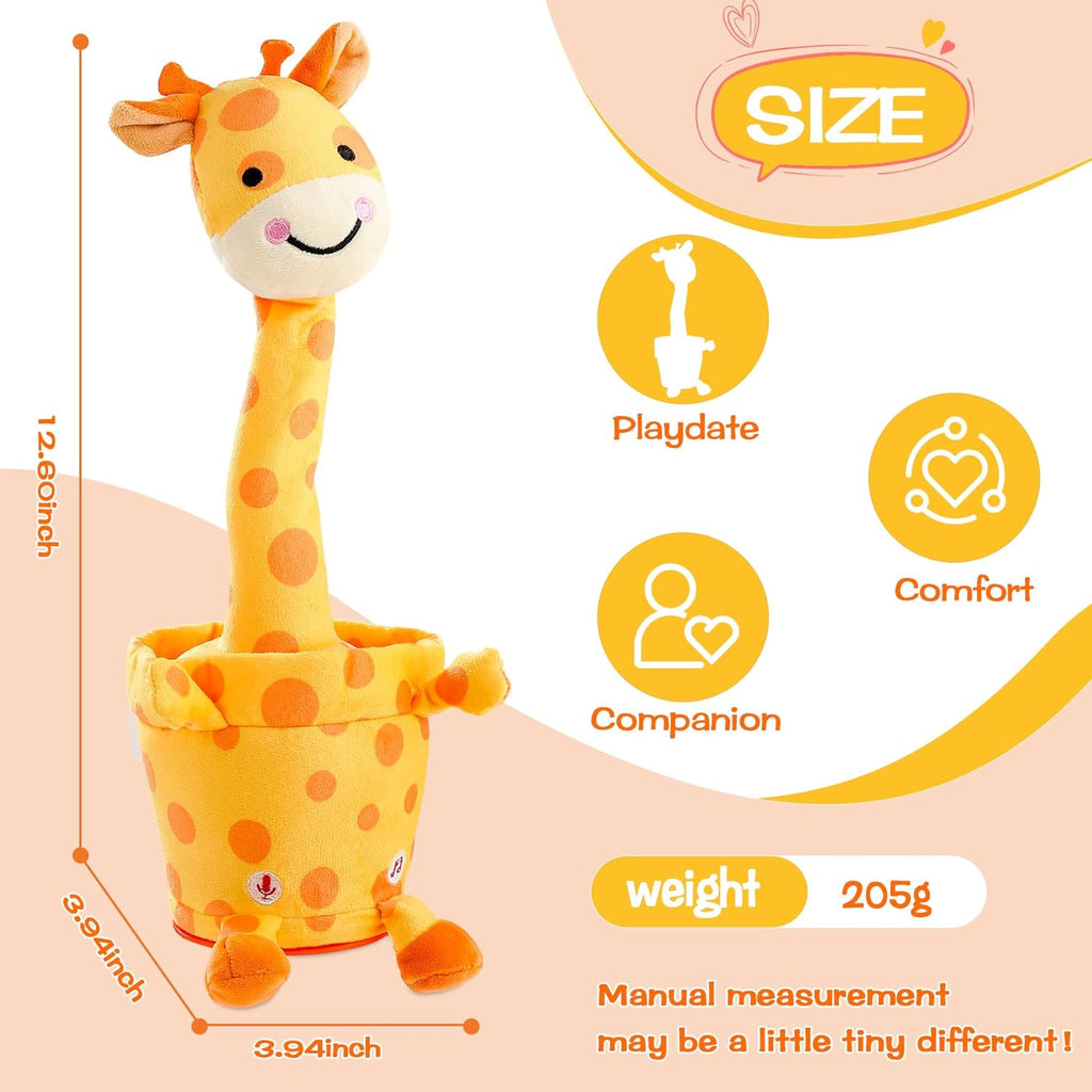 Dancing Talking Giraffe Toy, Stuffed Animal Baby Toy Repeating What You Say, Glowing Musical Electronic Giraffe Gifts for Toddlers 1-3 Years Old (Smiling Giraffe)
