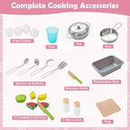 HONEY JOY Kids Kitchen Playset, Wooden Play Kitchen for Toddlers, Microwave, Range Hood, Ice Maker, 18 Cooking Accessories, Little Chef Pretend Play Toy Kitchen Set, Gift for Boys Girls, Dark Pink