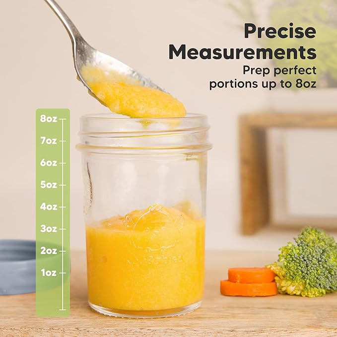 KeaBabies 4pk 8oz Glass Baby Food Containers with Lids - Leak-Proof, Microwavable Small Glass Jars, Baby Purees & Toddler Snack Storage Containers, BPA-Free, Dishwasher & Freezer Safe (Slate)