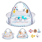 Baby Play Mat, 4-in-1 Baby Play Gym Tummy Time Mat with Ball Pit and 5 Detachable Toys for Newborn to Develop Sensory Exploration and Motor Skill 0-6-12 Months