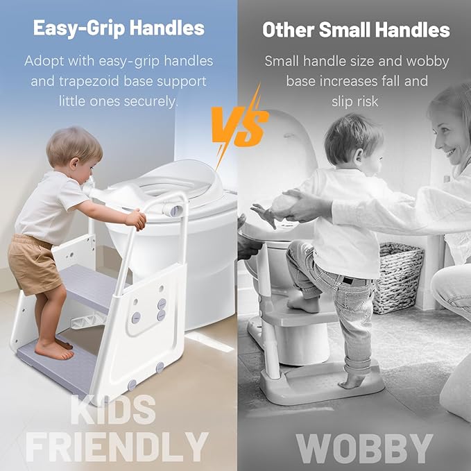 Potty Training Seat with Step Stool - 3 in 1 Potty Training Toilet Seat with Large Handles & Anti-Splash Guard | Foldable Toddler Toilet Seat Adjustable Height Non-Slip Toddler Step Stool