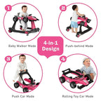 BABY JOY 4-in-1 Baby Walker, Foldable Activity Walker with Adjustable Height & Speed, Music, Lights, Steering Wheel, Comfy Seat Cushion, Activity Baby Push Walker for Boys Girls Aged 6 –18 (Pink)