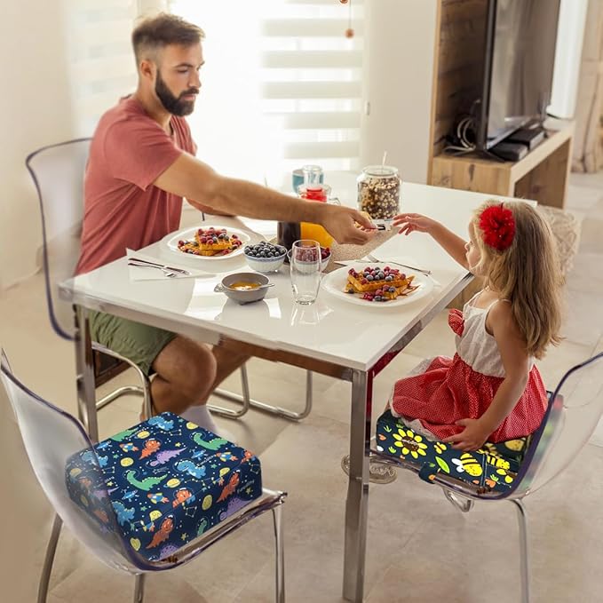 Toddler Booster Seat for Dining Table, Portable Booster Seat for Kitchen Chair, 4 Inch High-Density Foam Cushion with Adjustable Safety Straps and Non-Slip Bottom, Perfect for Kids Travel and Daily