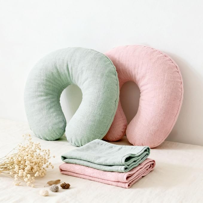Nursing Pillow Covers, 2 Soft and Cosy Breastfeeding Pillow Covers for Standard Baby Nursing Pillows for Both Boys and Girls (Pink and Green)