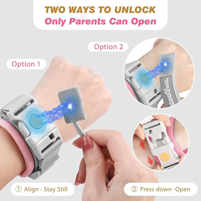 Zooawa Toddler Leash 2Pack, Toddler Kids Harness Anti Lost Wrist Link with Magnetic Lock, Reflective Safety Walking Harness Wristband Leashes for 2,3,4 Years Old Boys Girls, Yellow + Pink