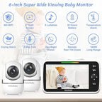 HelloBaby Baby Monitor 2 Cameras, 6'' World First IPS Split-Screen 30H Battery, No WiFi 2-Way Audio, Video, VOX, Double Cameras Pan-Tilt-Zoom, Night Vision, 8 Lullabies, 1000ft for Twins