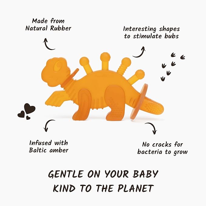 Bambeado Baby Teether Toy: Dibly - The Dino Baby Teething Toys BPA-Free Teethers Inspired by Nature with Natural Rubber Pacifier