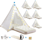 6 Pack Teepee Tent for Kids with Inflatable Airbed, Light, Toddler Tent Children Room Tents, Slumber Party Sleepover Tents, Indoor Outdoor Kids Playtent Playhouse for Girls & Boys