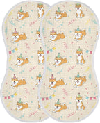 2 Pack Muslin Burp Cloths Shiba Dogs Party Beige Cotton Baby Burp Cloths Extra Absorbent and Soft Burping Cloth for Baby Boys Girls 22x11 Inch