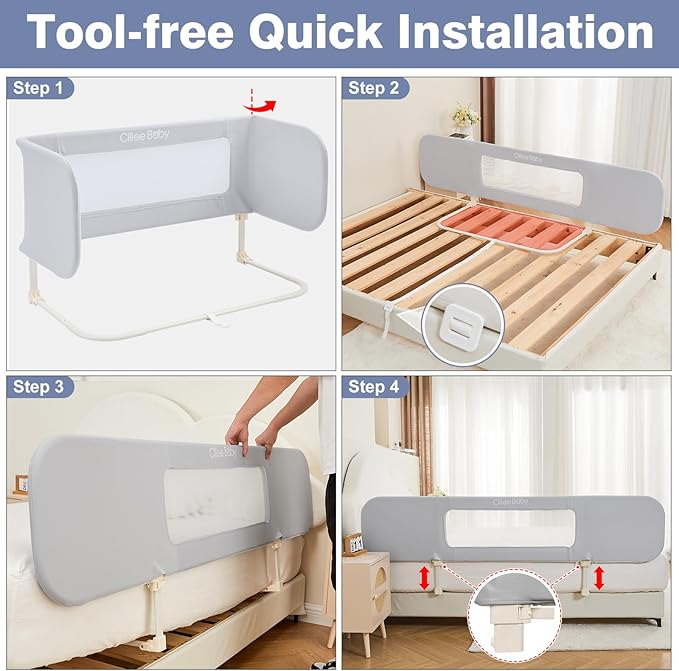 Ciilee Baby Bed Rail for Toddlers Extra Large 72.83" L Kids Rails Guard for Twin, Full, Queen, King Bed Adjustable Children Side Railing Safety Bedrail Foldable Barandas para Camas de Niños (Grey