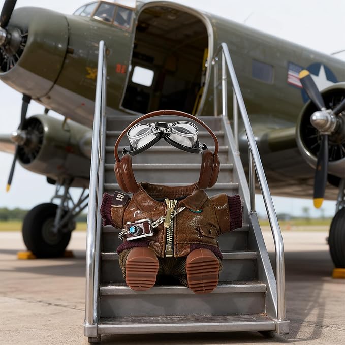 6-Piece 17cm Doll Clothes and Accessories, Retro Style Labu-Clothes-bu with Headphones/Glasses/Leather Jacket/Pants/Shoes/Camera