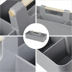 Baby Shower Caddy Plastic Nursery Portable Storage Organizer Caddy Tote for Child/Kids, Divided Basket Bin with Wood Handle for Bathroom, Dorm Room, Holdsn Bottles, Spoons, Gray