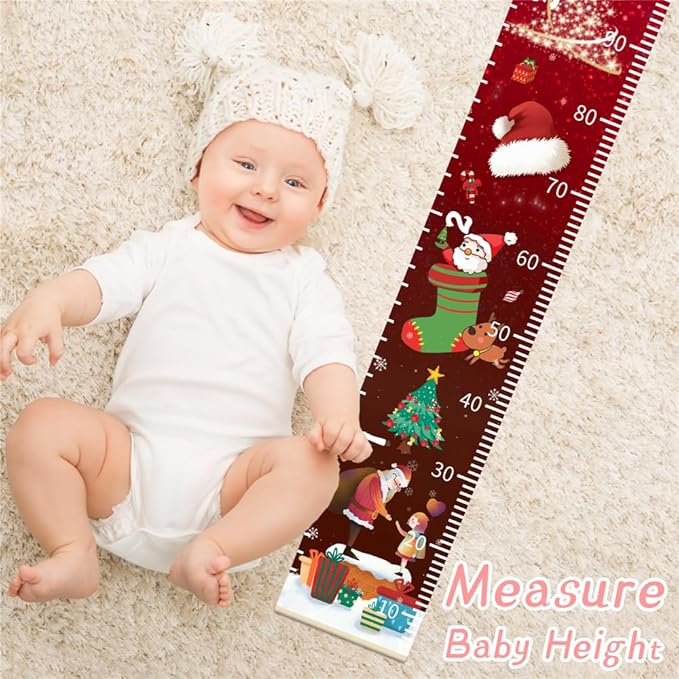 Christmas Baby Growth Chart for Wall, Height Chart for Kids, Xmas Kids Nursery Decor, Hanging Ruler Wall Decor, Kids Room Decor, Holiday Gifts for Boys Girls Toddlers - 76.7 x 7.9in with Black Wood