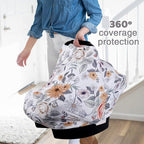 Rquite All-in-1 Car Seat Cover Baby, Carseat Covers for Girl Boy, Stretchy Soft Infant Car Seat Cover, Multi-use Baby Carrier Cover, Car Seat Canopy, Stroller Sun Shade, Nursing Breastfeeding Cover