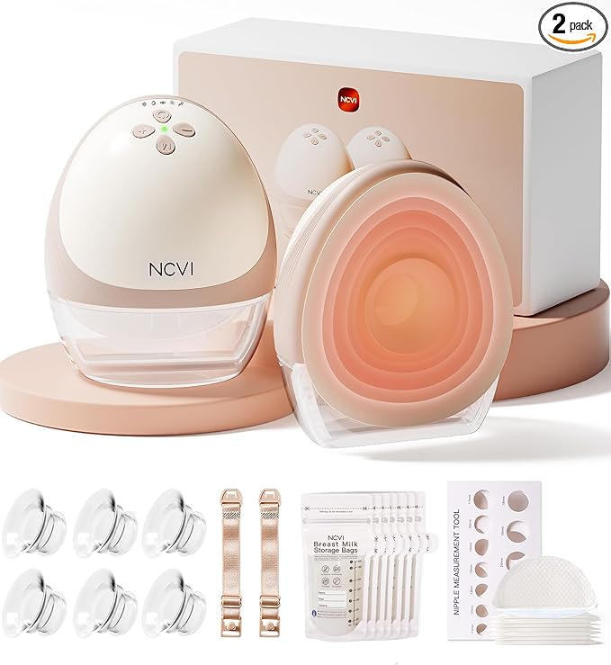 NCVI Heated Hands Free Breast Pump, 360° Warm Wearable Breastfeeding Pump, -300 mmHg Hospital-Grade Suction, 2000mAh Long Battery, 4 Modes & 9 Levels, Leakproof Design, Slim & Quiet, 19–28mm Flanges