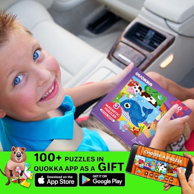 QUOKKA Magnetic Toddler Puzzles Ages 2-4 - 20 Pieces Kids Puzzles Ages 3-5 - Travel Games for Kids 4-6 - Animal Toddler Travel Toys - Car Airplane Road Trip Activities for Boys and Girls