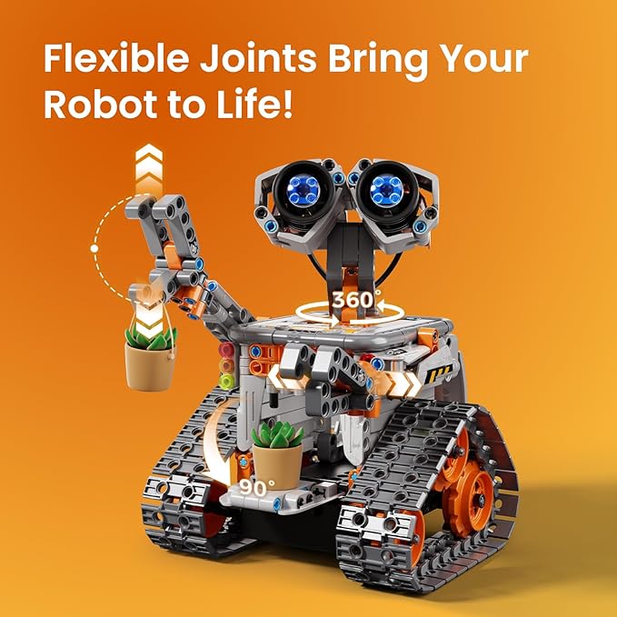 Sillbird Robot Building Kit with Remote Control STEM Gifts for Kids Boys Age 8-12, Coding Technic Robotics Toy for Birthday - Buildable 5in1 Models with 488 Pieces - Orange