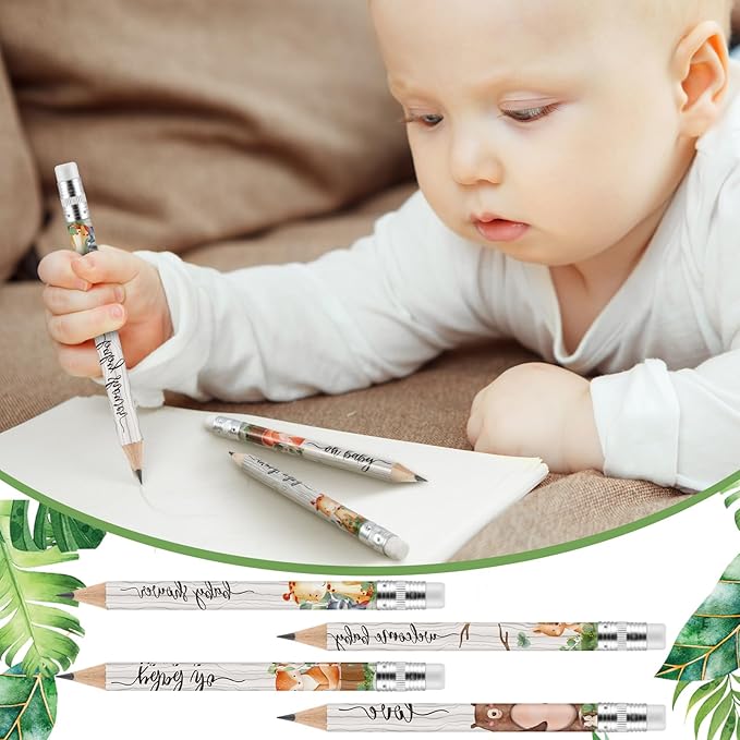 Tinlade 60 Pcs Wooden Animal Baby Shower Golf Pencils with Erasers Small Kids Sharpened Mini Pencils for School in Bloom Baby Shower Supplies