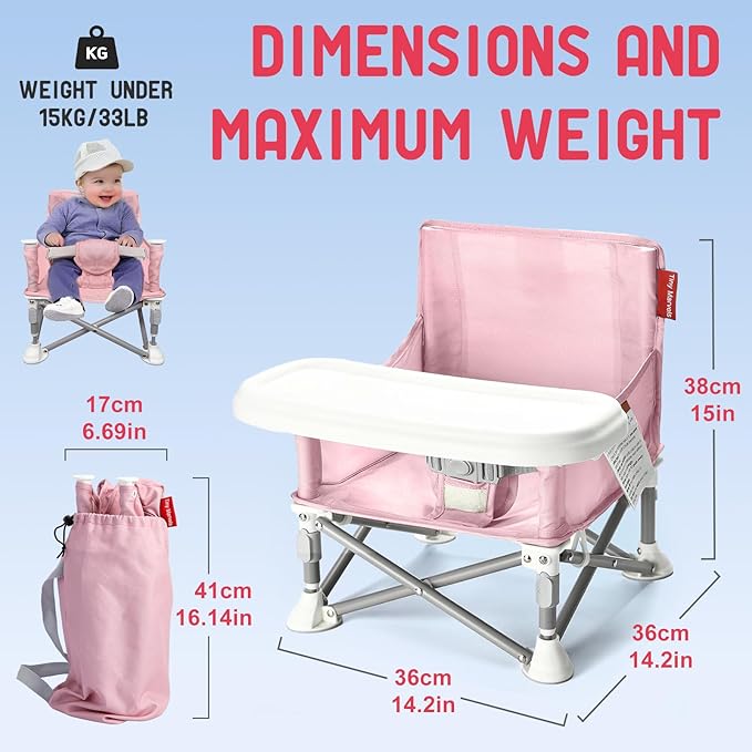 Tiny Marvels Portable 3-in-1 Baby Booster Seat – Cozy Floor Seat, Feeding Seat with Tray, Toddler Booster – Compact, Foldable, Safe with Child Safety Belt Carry Bag – Perfect for Travel & Family Time