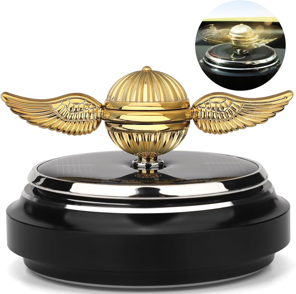Car Air Freshener, Car Solar Energy Golden Fidget Spinner Toy with Swinging Wings for Car Interior Car Rotation Decoration Accessories, Powered by Sunshine Spinning Top Anxiety Gift for Men Boyfriend