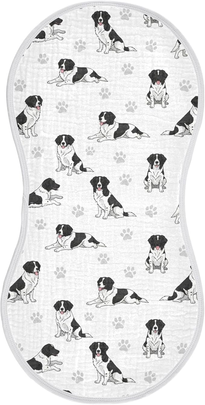 1 Pack Muslin Burp Cloths Collie Dogs Cute White Cotton Baby Burp Cloths Ultra Absorbent and Soft Spit Up Rags for Baby Boys Girls 22x11 Inch