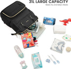 LOVEVOOK Diaper Bag Backpack, Baby Bag with Changing Station, Large Diaper Backpack for Moms Dads, Waterproof Leather Accents Baby Boy and Girl Bag for Travel Baby Essentials, Black