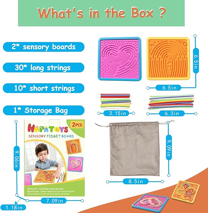 Sensory Activity Board Toys for Kids: 2Pack Double-Sided Sensory Fidget Toys for Stress Anxiety & Calming with Travel Bag | Travel Airplane Essentials Toys for Toddler Boys & Girls Ages 3 4 5 6 7 8