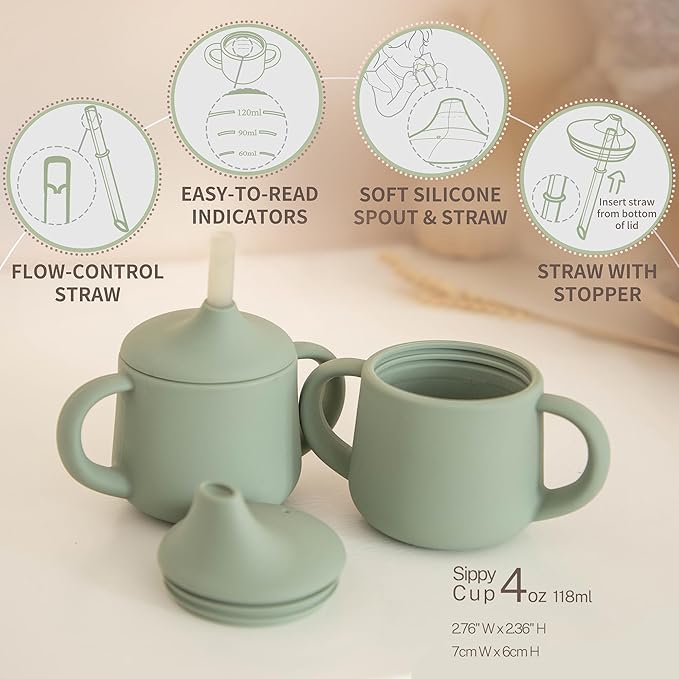 Moonkie Silicone Baby Sippy Cups | 3 Stages Training Cup Straw Cup for Infants Toddlers and Kid | 4 oz 1Pack