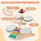 iPlay, iLearn Toddler Wooden Drum Set, Kids Musical Instruments Toy, 8 in 1 Percussion Drum Kit W/Xylophone Cymbal, Baby Montessori Learning Birthday Gifts for 18 Month, 2 3 4 5 6 Year Old Boy Girl