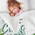 Custom Name Baby Blanket – Plush Flannel with Double-Layer Dotted Backing – Elephant and Green Leaves Theme for Infants and Toddlers