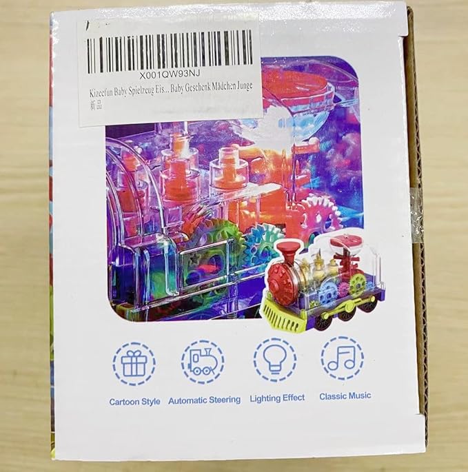 Kizeefun Light Up Train Toy for Toddlers: Transparent Gear Car Toy for Kids with Cool Light and Music Educational Crawling Toys for Baby Boys and Girls