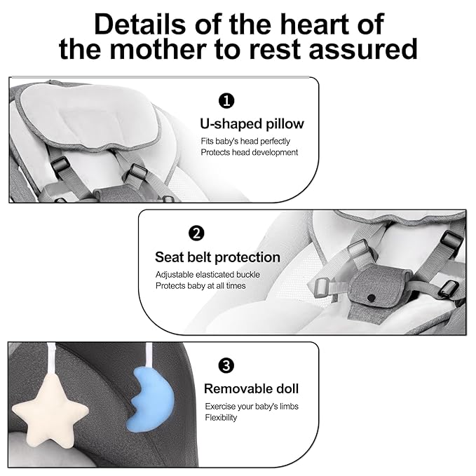 Baby Swing for Newborn to Toddler, 5 Speed Portable Infant Swing with Bluetooth Touch, Remote Control, 10 Lullabies, Timer, 5 Point Harness and Soft Fabric (Grey)