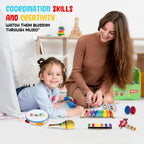 Stoie's Wooden Kids Musical Instruments for 1-5 Years Old, Baby Percussion Toys with Xylophone, Maracas, Tambourine, Durable, Safe to Play, Clear Loud Sound, Bright Rainbow Colors, Storage Backpack